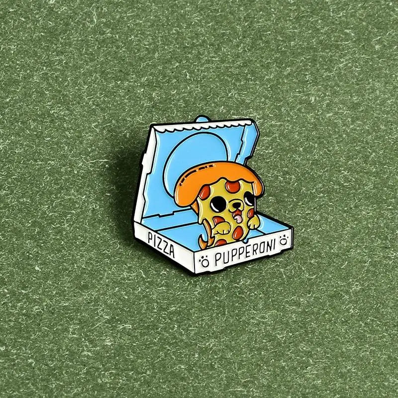 Kawaii Puppy Pizza Enamel Pin for Dog Lovers - enamel pin