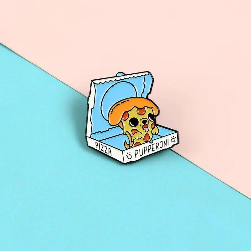 Kawaii Puppy Pizza Enamel Pin for Dog Lovers - enamel pin