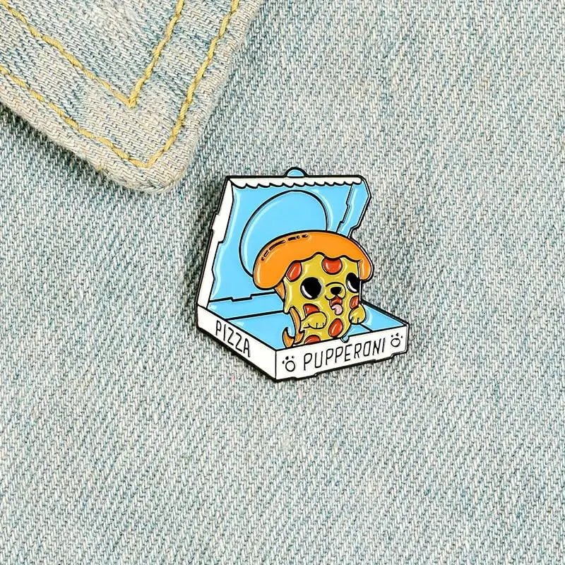 Kawaii Puppy Pizza Enamel Pin for Dog Lovers - Cosparty
