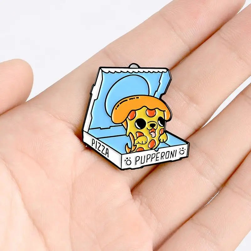 Kawaii Puppy Pizza Enamel Pin for Dog Lovers - enamel pin