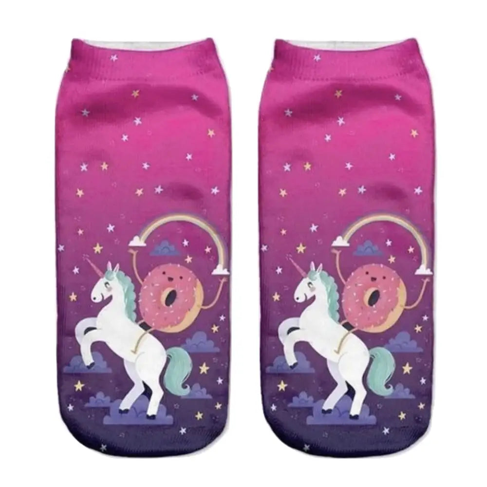 Kawaii Rainbow Donut Unicorn Ankle Socks for Magical Adventures - Socks