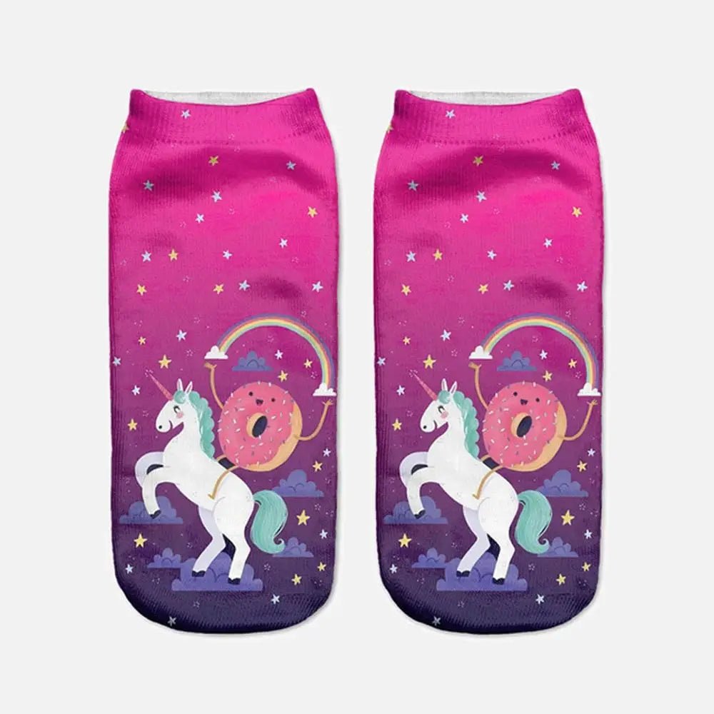 Kawaii Rainbow Donut Unicorn Ankle Socks for Magical Adventures - Cosparty
