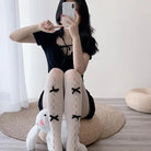 Kawaii Ribbon Embellished Fishnet Tights for Cosparties and Gothic Style - Socks