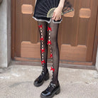 Ribbon Fishnets - Black & Red - fishnet, fishnet socks, stockings, fishnets, nylon