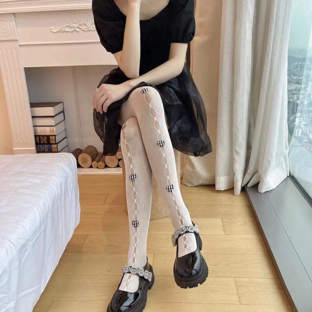 Kawaii Ribbon Embellished Fishnet Tights for Cosparties and Gothic Style - Cosparty