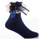 Navy Blue Ruffled Ribbon Silk Ankle Socks Princess Cute Kawaii