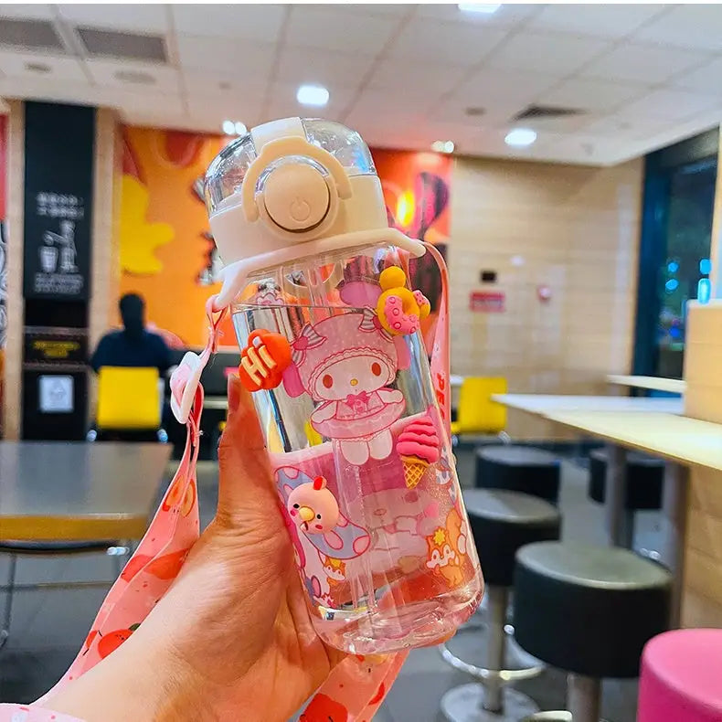 Kawaii Sanrio Water Bottle with Flip Top and Straw - water bottle