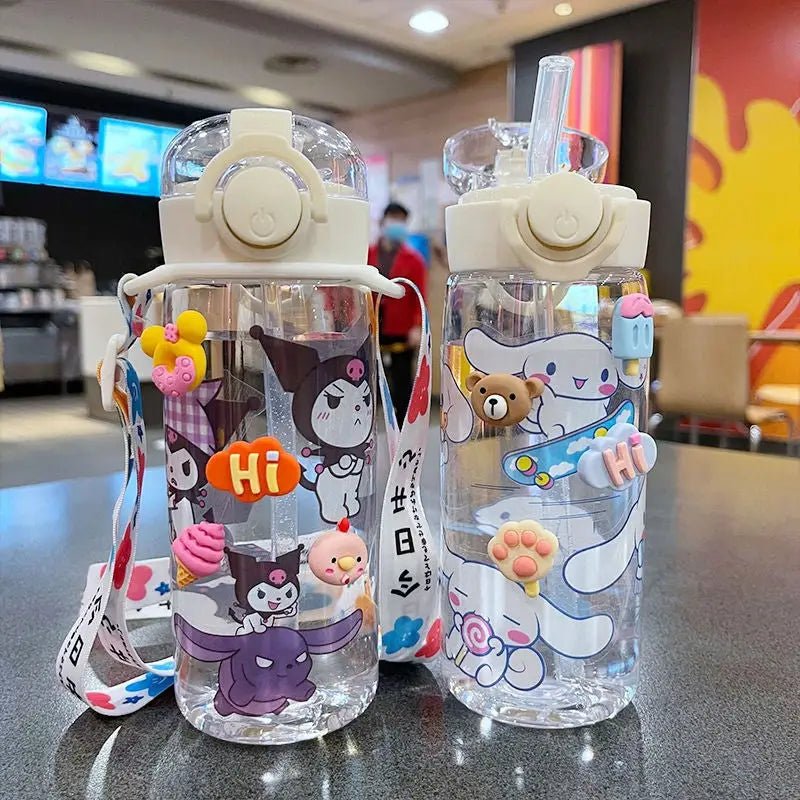 Kawaii Sanrio Water Bottle with Flip Top and Straw - Cosparty