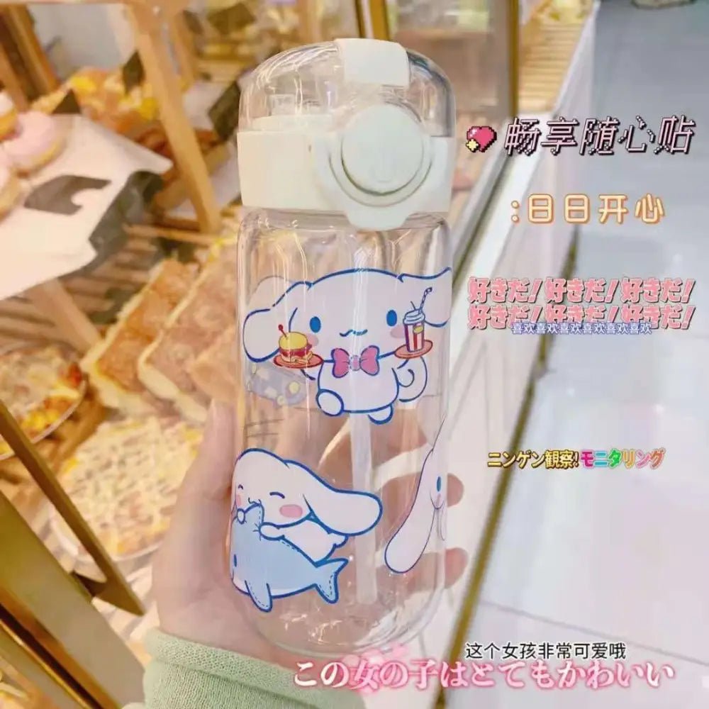 Kawaii Sanrio Water Bottle with Flip Top and Straw - Cosparty