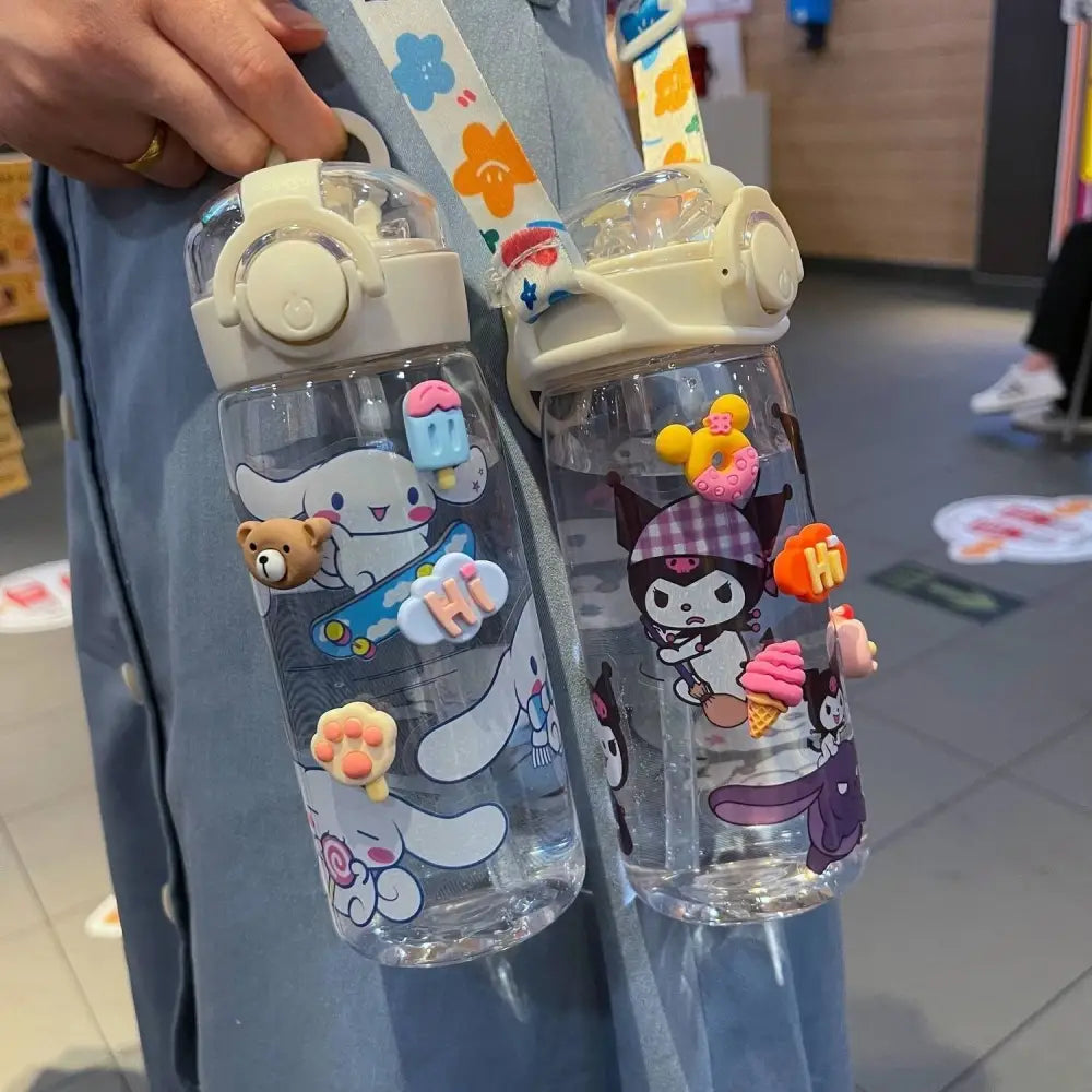 Kawaii Sanrio Water Bottle with Flip Top and Straw - water bottle