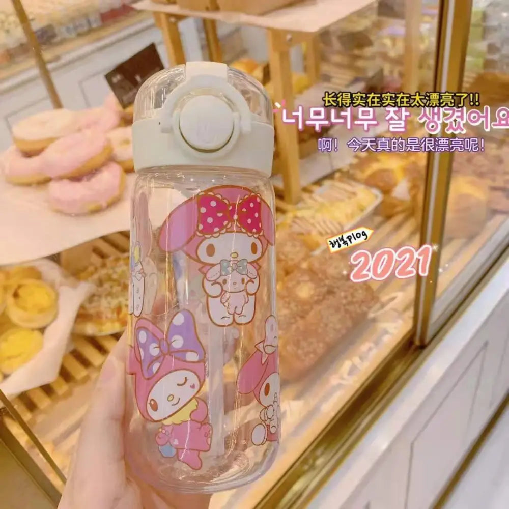 Kawaii Sanrio Water Bottle with Flip Top and Straw - water bottle