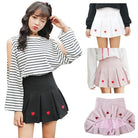 Kawaii School Girl Tennis Skirt with Heart Embroidery Details - skirt