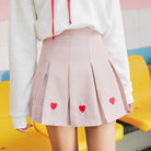 Kawaii School Girl Tennis Skirt with Heart Embroidery Details - Cosparty
