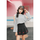 Kawaii School Girl Tennis Skirt with Heart Embroidery Details - Cosparty