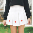 Kawaii School Girl Tennis Skirt with Heart Embroidery Details - Cosparty