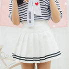 Striped White School Girl Tennis Skirt Pleated Pink Cute Kawaii Harajuku Fashion