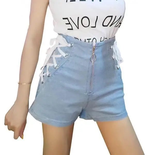 Kawaii Sky Blue Corset Denim Shorts for Sweet Summer Fashion - Cosparty