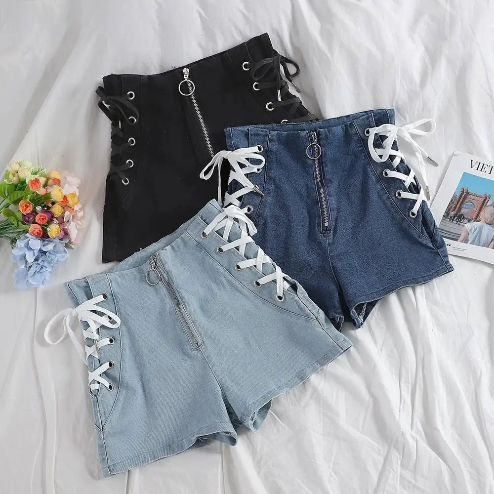 Kawaii Sky Blue Corset Denim Shorts for Sweet Summer Fashion - Cosparty