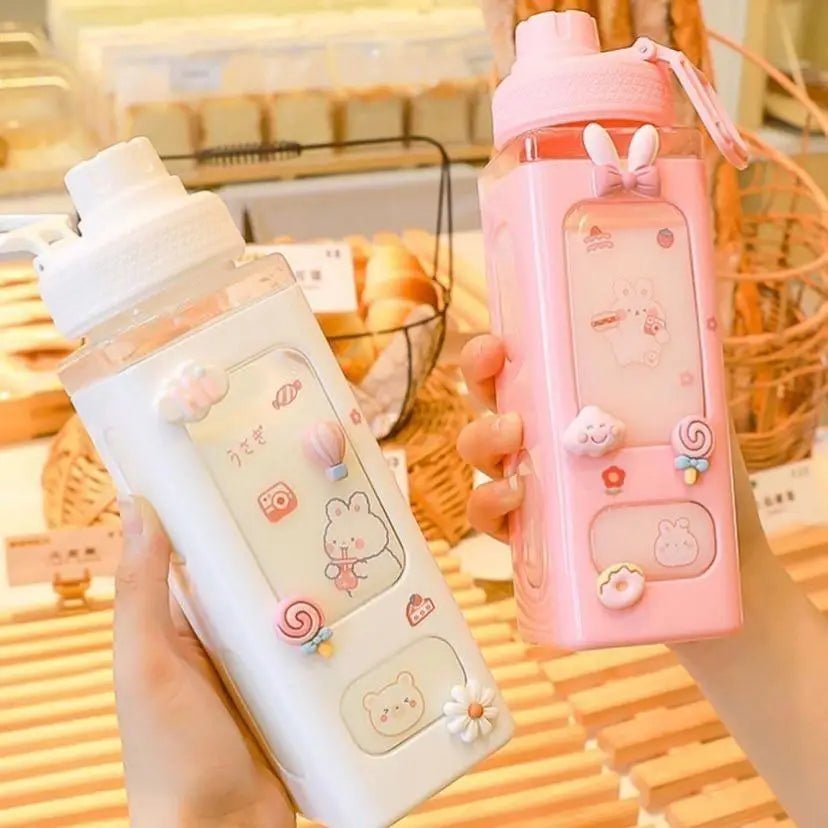 Kawaii Square Bunny and Bear Water Bottles for Stylish Hydration - Cosparty