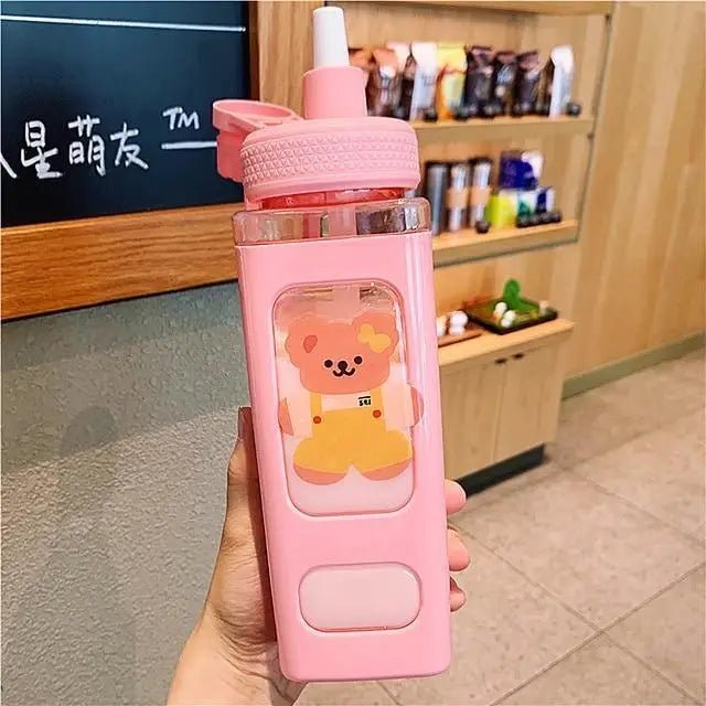 Kawaii Square Bunny and Bear Water Bottles for Stylish Hydration - Cosparty