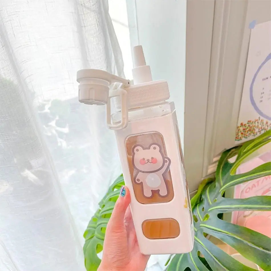 Kawaii Square Bunny and Bear Water Bottles for Stylish Hydration - bottle