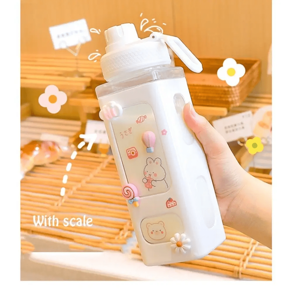 Kawaii Square Bunny and Bear Water Bottles for Stylish Hydration - Cosparty