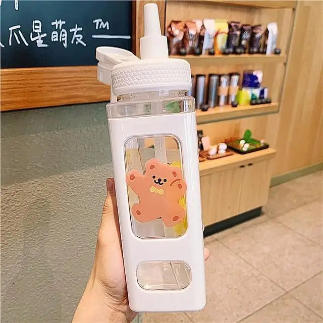 Candy Bun Water Bottles - 900ml / White Teddy - bottles, drinking, drinkware, glass, glass bottle