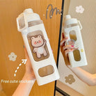 Candy Bun Water Bottles - 900ml / White Waving Bear - bottles, drinking, drinkware, glass, glass bottle