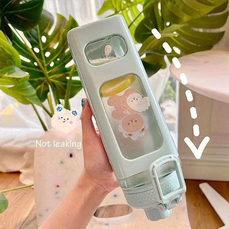 Kawaii Square Bunny and Bear Water Bottles for Stylish Hydration - bottle