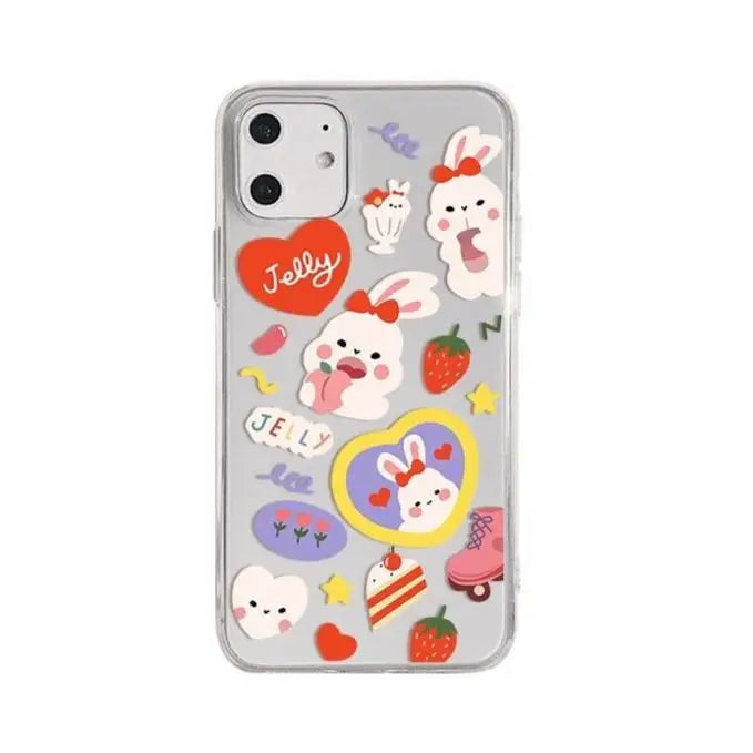 Kawaii Strawberry iPhone Case in Transparent Jelly Pink Chibi Moon Design - phone case