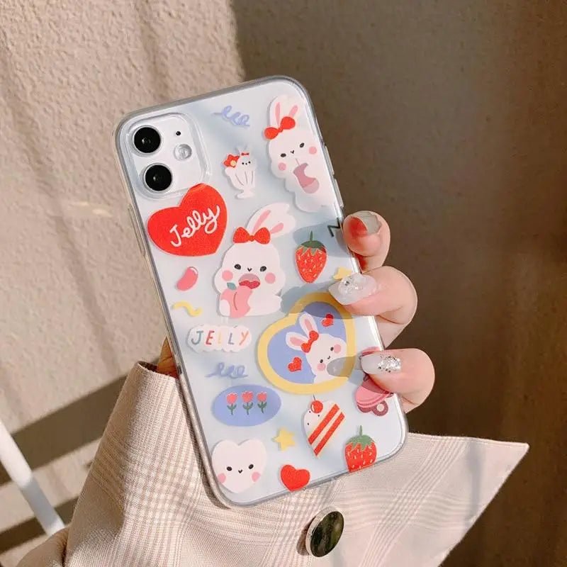 Kawaii Strawberry iPhone Case in Transparent Jelly Pink Chibi Moon Design - Cosparty