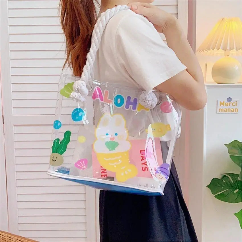 Transparent Kawaii Beach Bag - Bunny Mermaid - baby bun, bag, bags, beach, beach bags