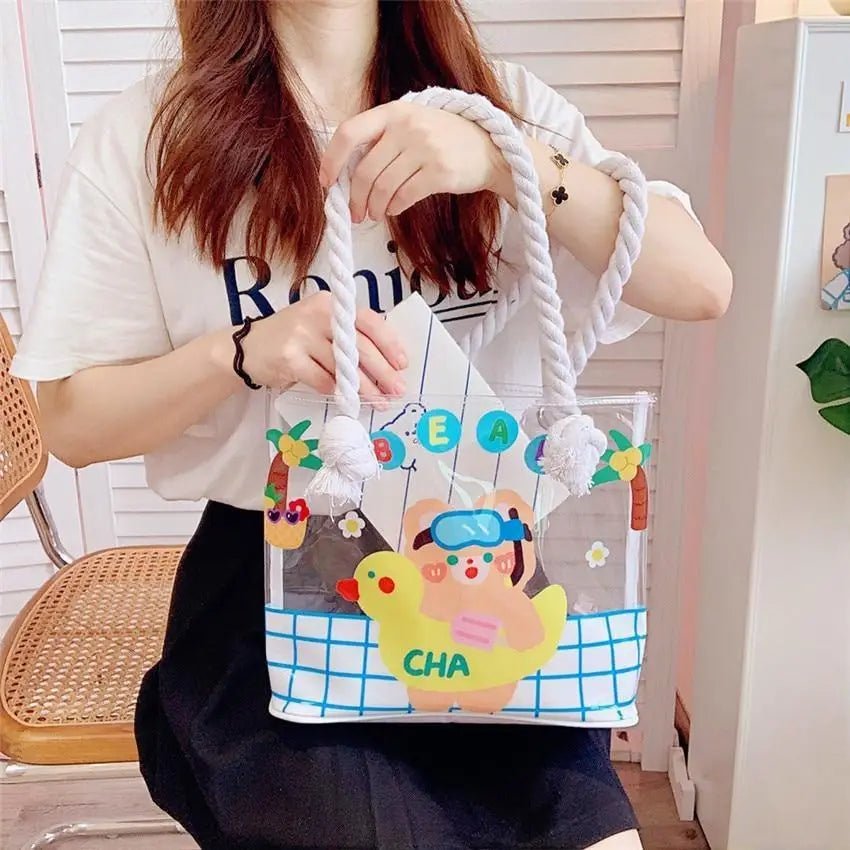 Kawaii Summer Beach Tote Bag in New Condition with Cute Animal Designs - Cosparty