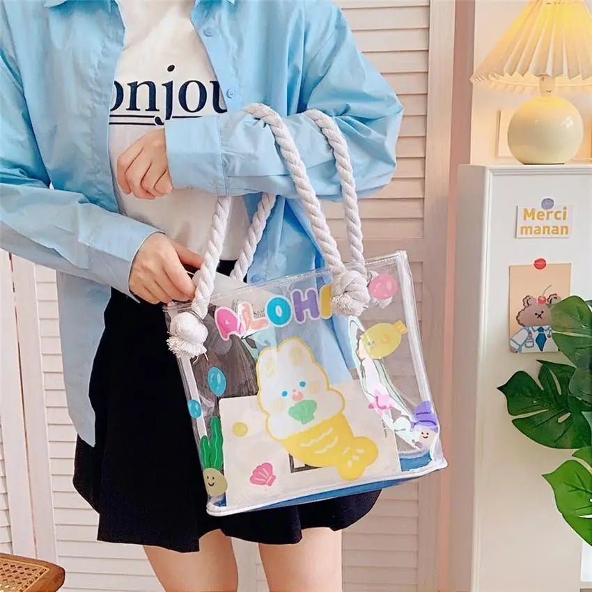 Kawaii Summer Beach Tote Bag in New Condition with Cute Animal Designs - Cosparty