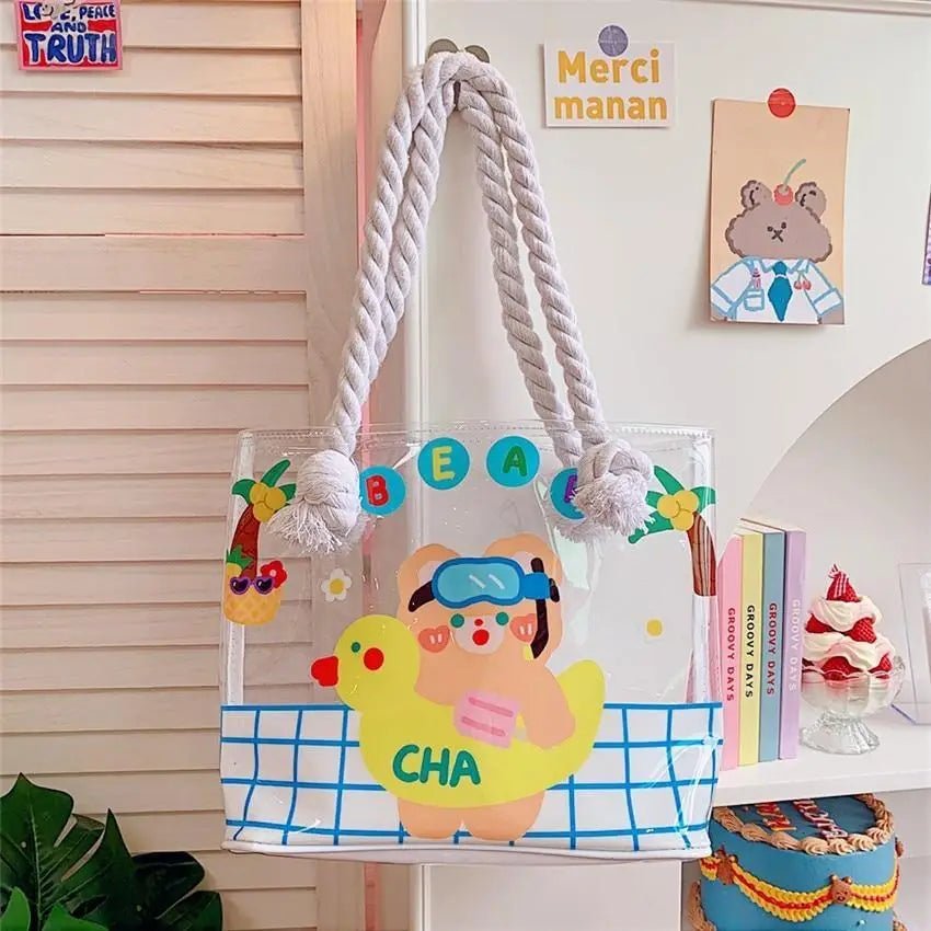 Kawaii Summer Beach Tote Bag in New Condition with Cute Animal Designs - Cosparty