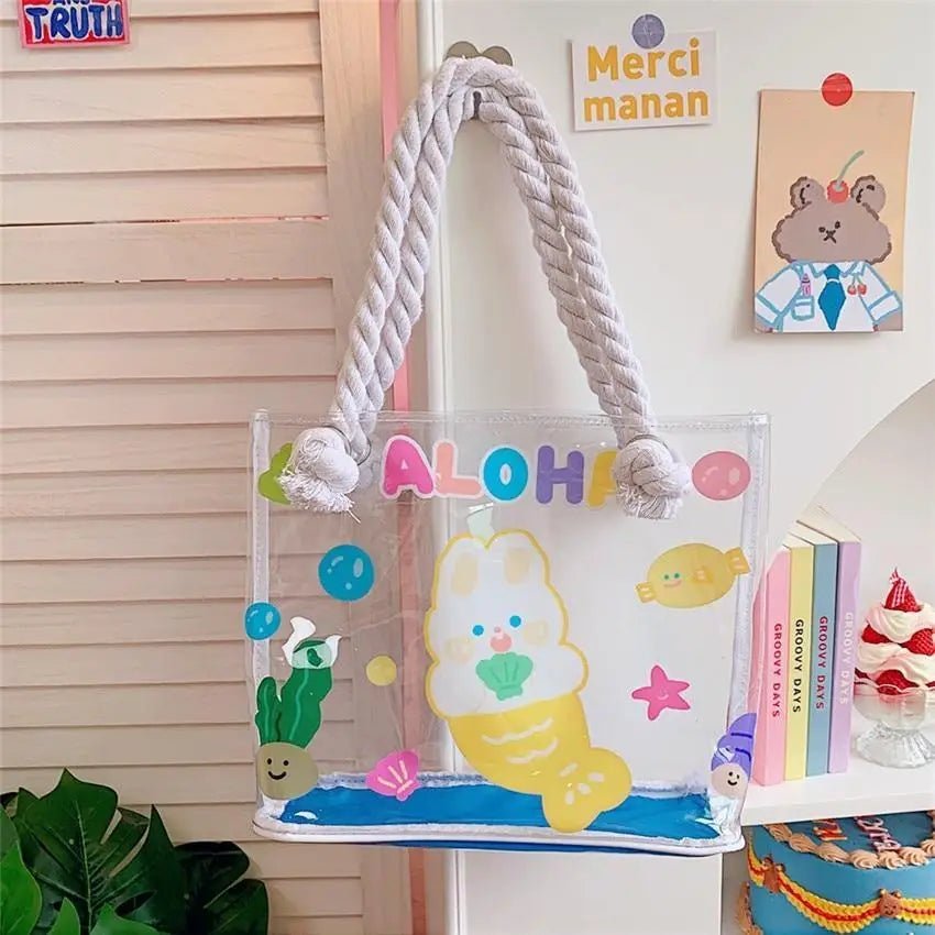 Kawaii Summer Beach Tote Bag in New Condition with Cute Animal Designs - Cosparty