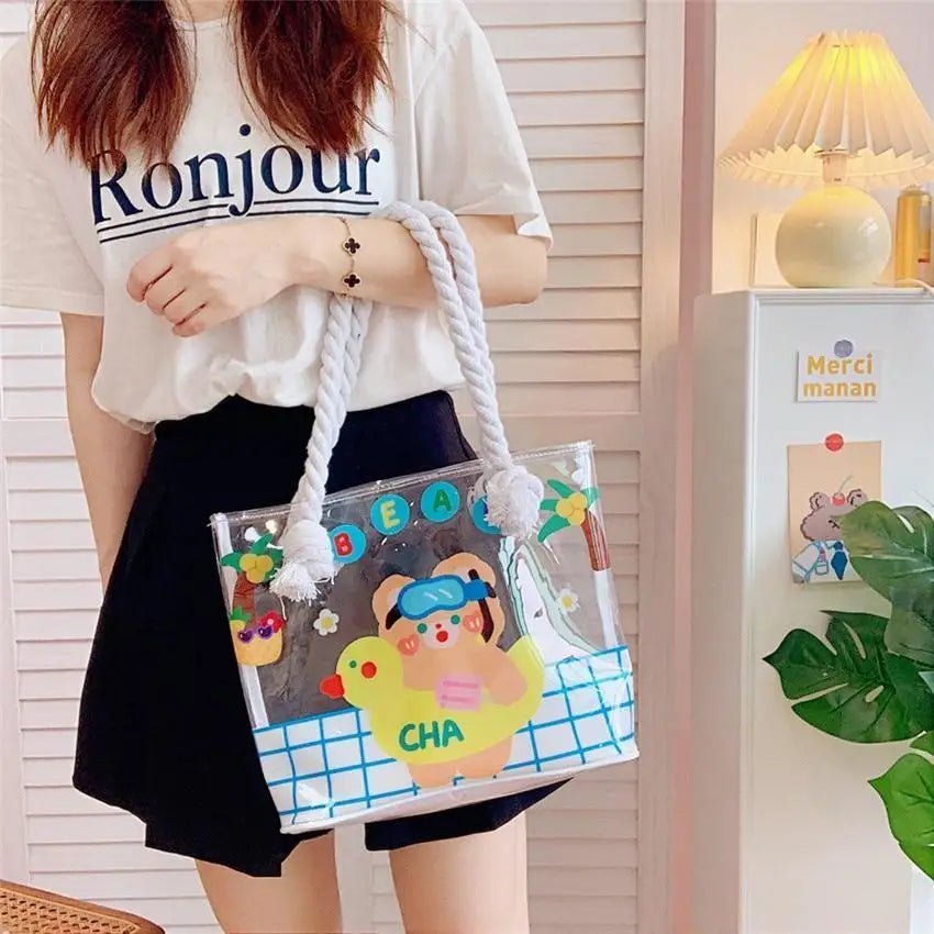 Kawaii Summer Beach Tote Bag in New Condition with Cute Animal Designs - Cosparty