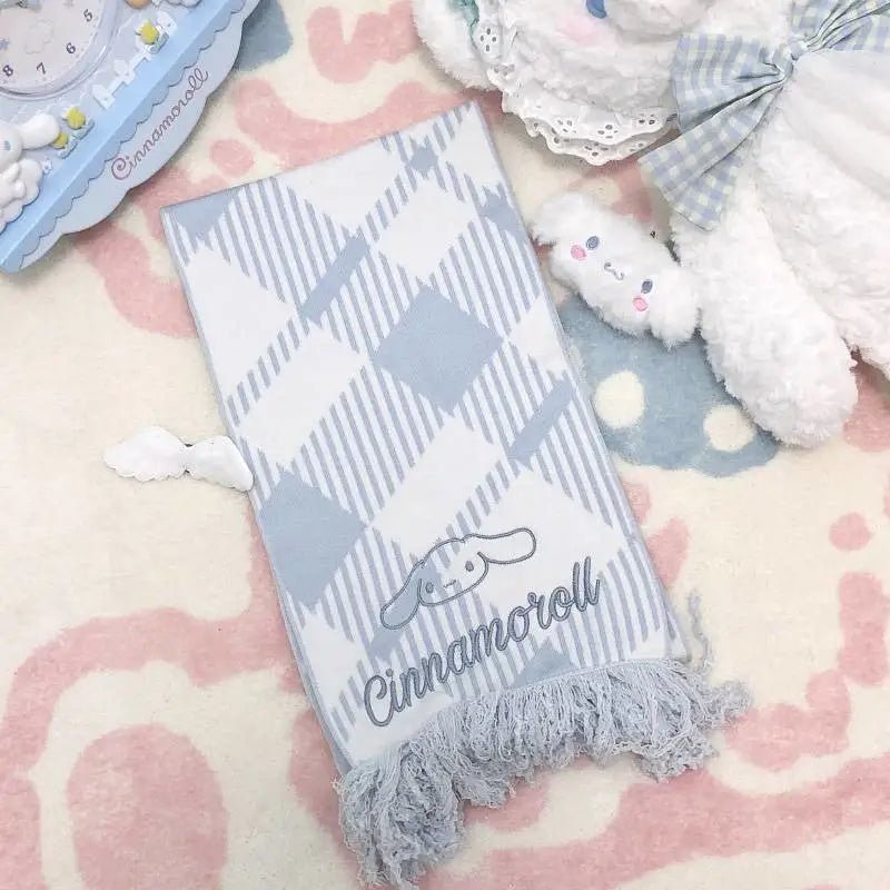 Kawaii Tartan Scarves in Blue Cinnamoroll and Pink My Melody Patterns - Cosparty