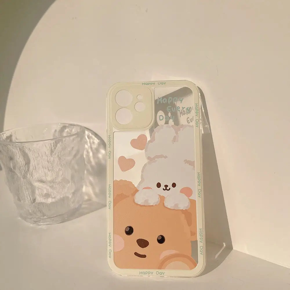 Kawaii Teddy Bear and Bunny Rabbit iPhone Case with Happy Every Day Design - Phone Case