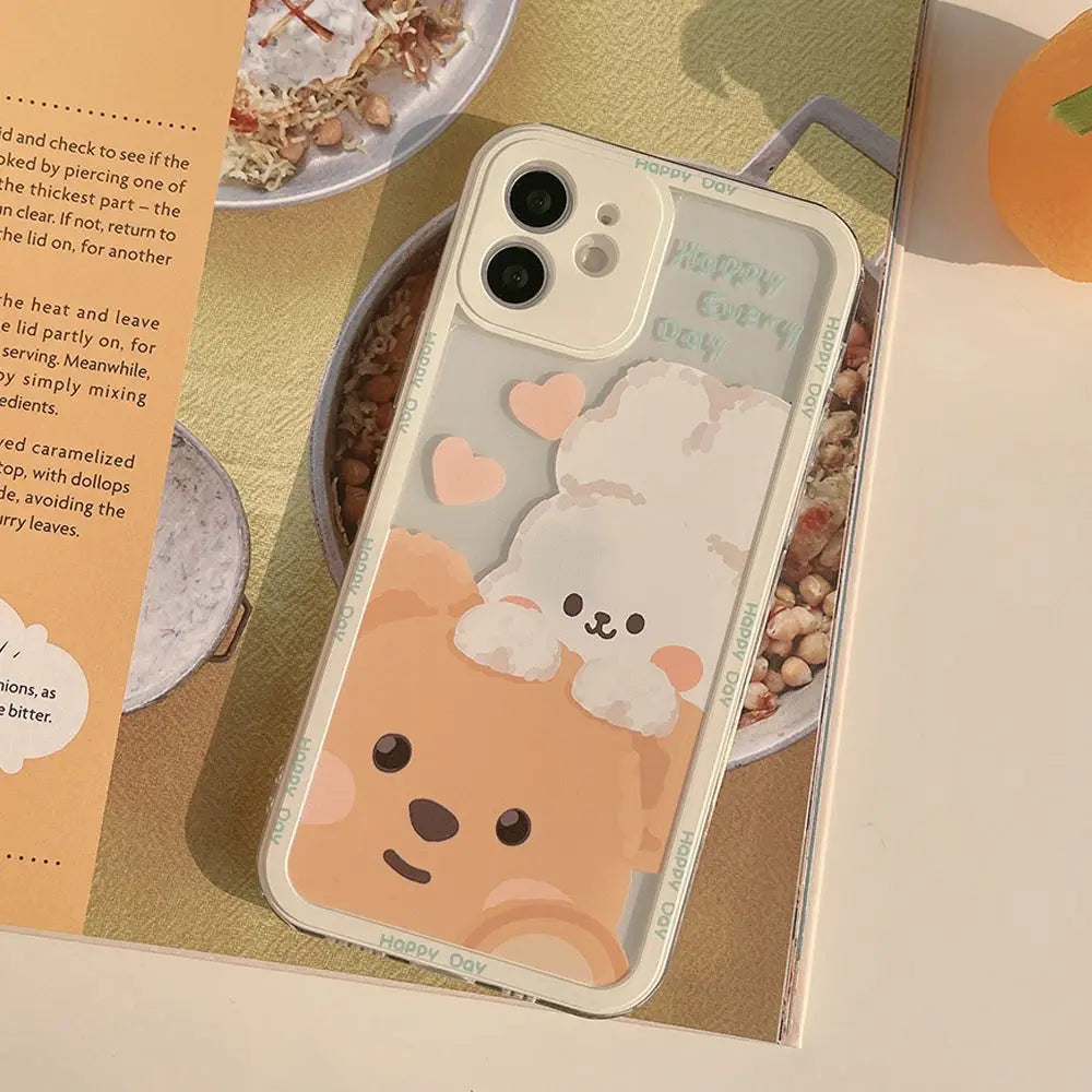 Kawaii Teddy Bear and Bunny Rabbit iPhone Case with Happy Every Day Design - Phone Case