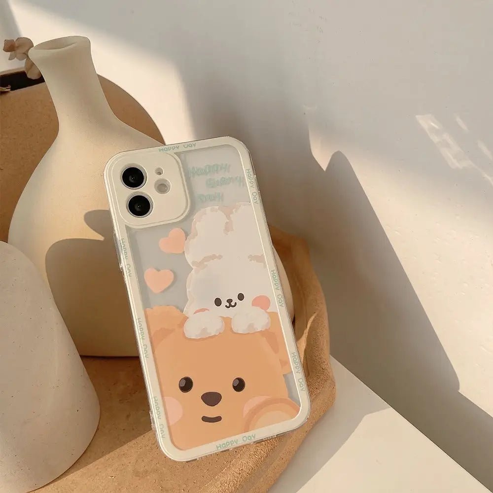 Kawaii Teddy Bear and Bunny Rabbit iPhone Case with Happy Every Day Design - Cosparty