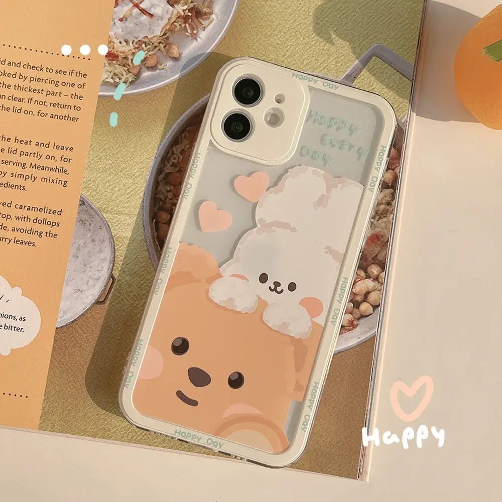 Kawaii Teddy Bear and Bunny Rabbit iPhone Case with Happy Every Day Design - Cosparty