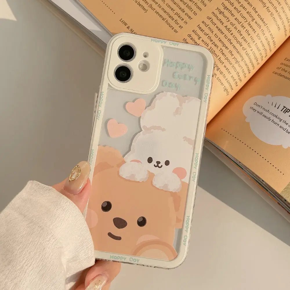 Kawaii Teddy Bear and Bunny Rabbit iPhone Case with Happy Every Day Design - Cosparty