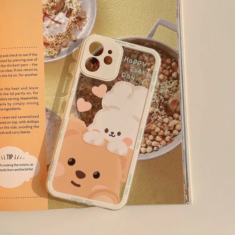Kawaii Teddy Bear and Bunny Rabbit iPhone Case with Happy Every Day Design - Cosparty