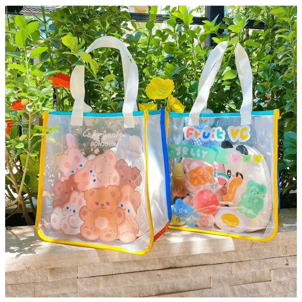 Kawaii Teddy Bear and Gummy Bear Transparent Tote Bag - Cosparty