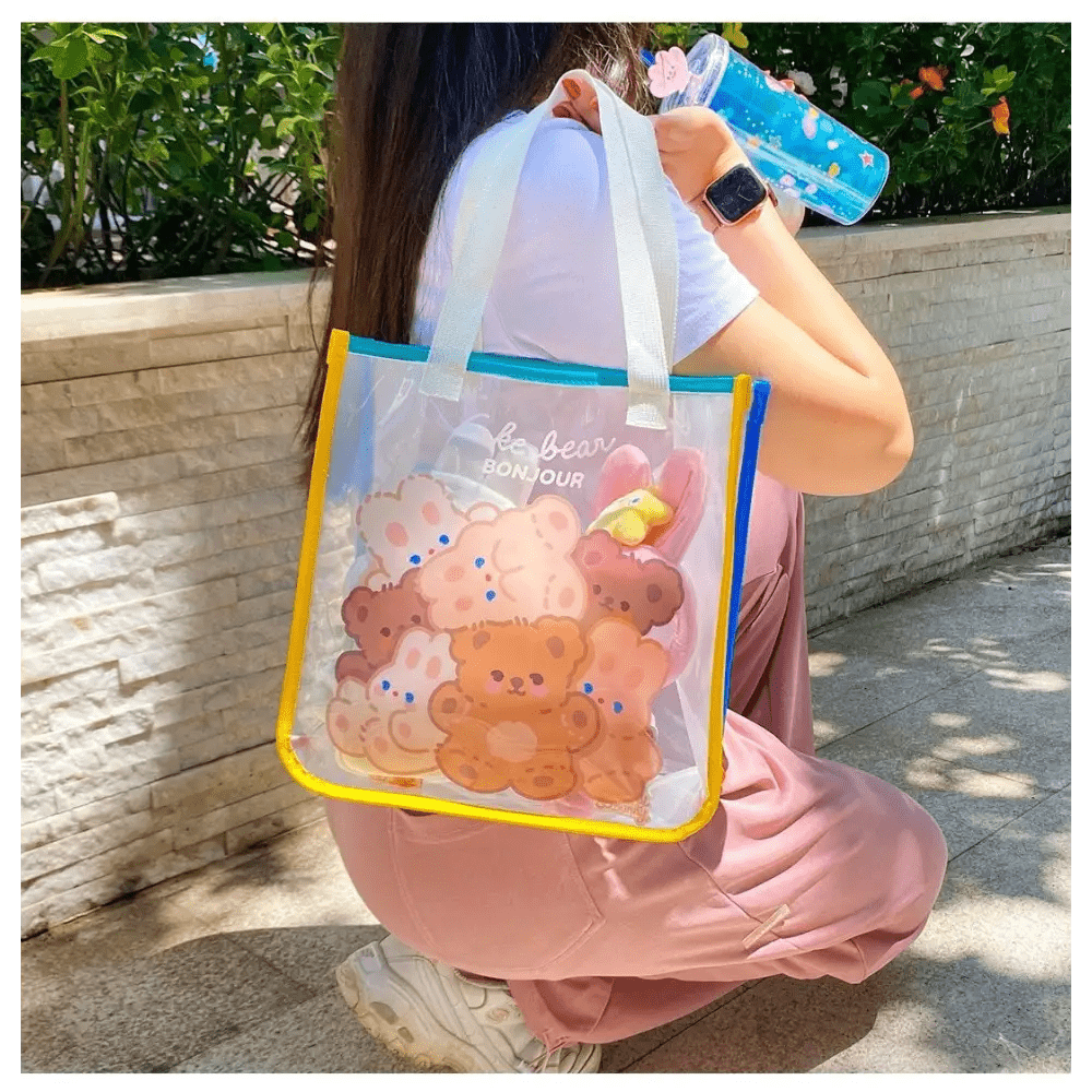 Kawaii Teddy Bear and Gummy Bear Transparent Tote Bag - Cosparty