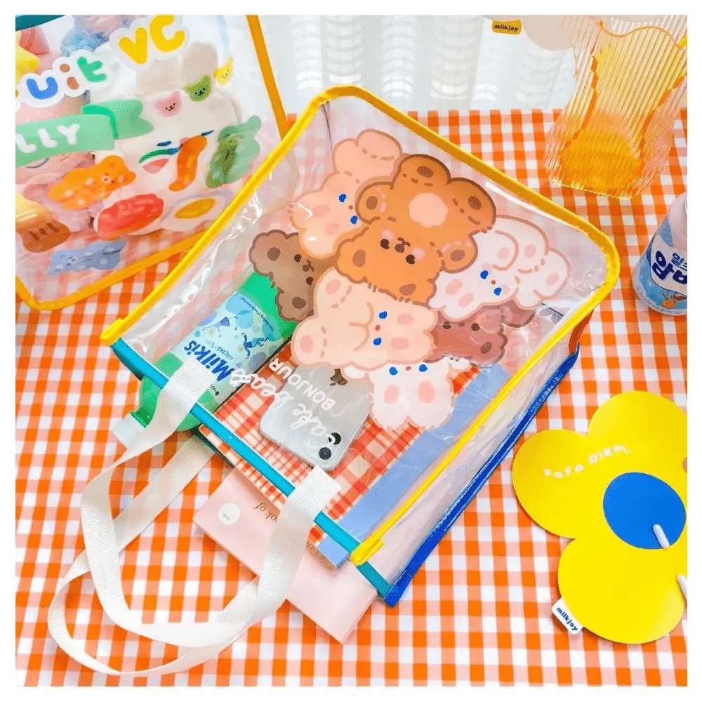 Kawaii Teddy Bear and Gummy Bear Transparent Tote Bag - Cosparty