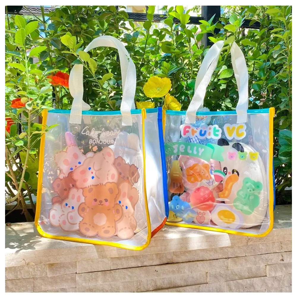 Kawaii Teddy Bear and Gummy Bear Transparent Tote Bag - bag