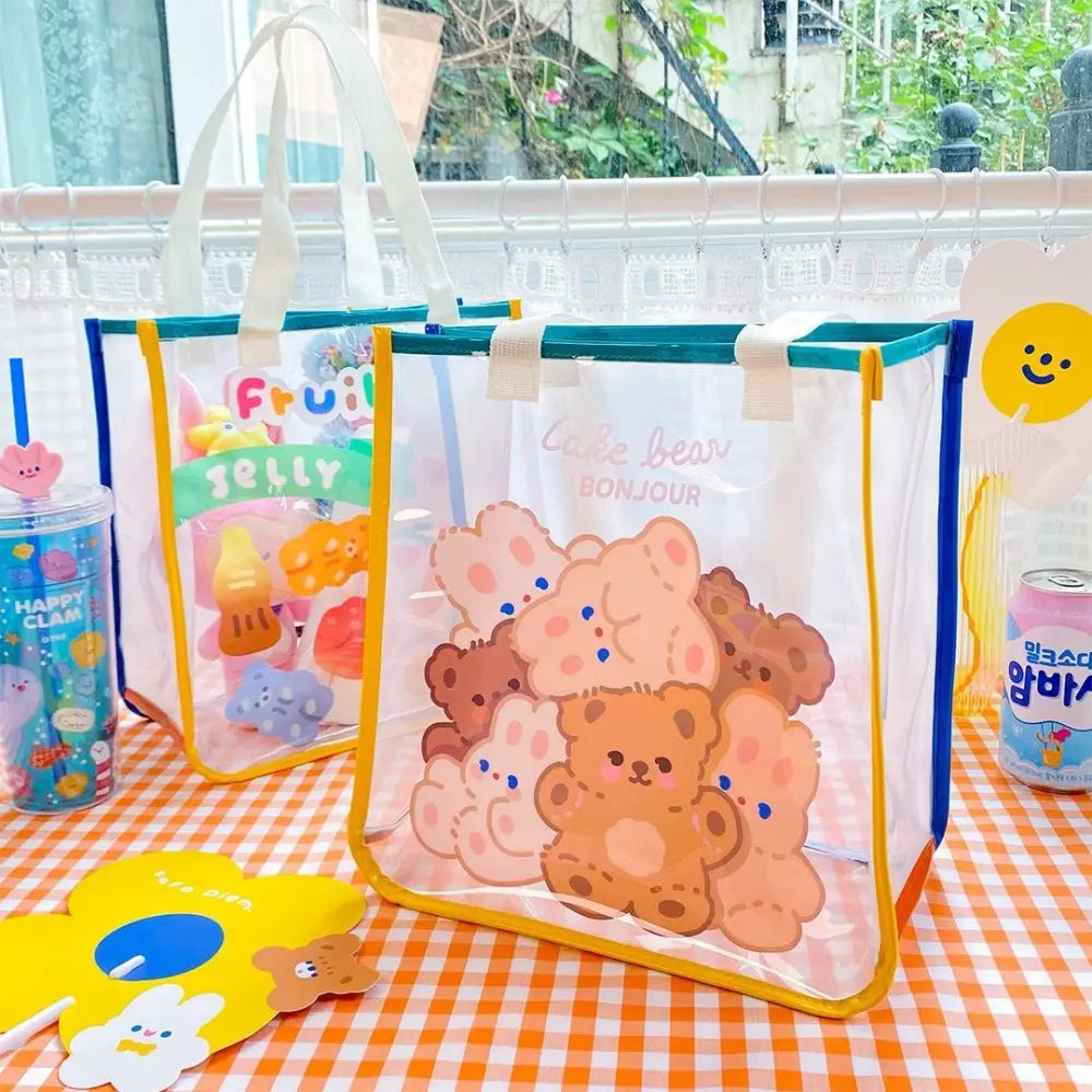 Kawaii Teddy Bear and Gummy Bear Transparent Tote Bag - bag