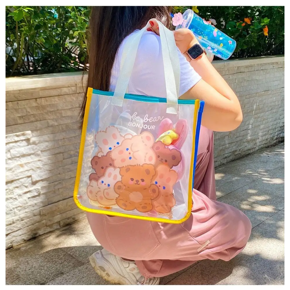 Kawaii Teddy Bear and Gummy Bear Transparent Tote Bag - bag